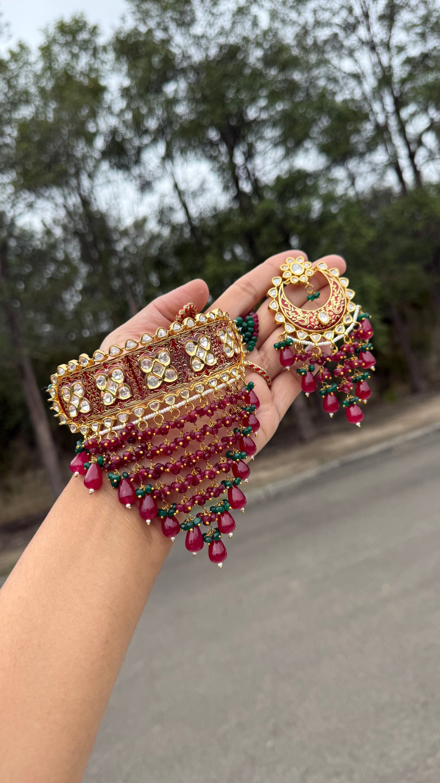 uncut kundan gold plated Choker ruby green mix