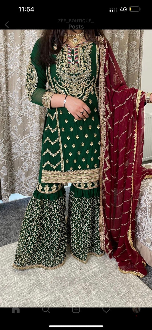 pakistani outfit peplum style with sharrara