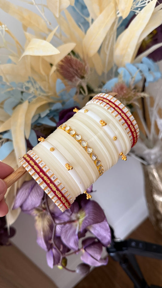 Premium Bridal Choora with Pachi kundan kangan ivory (off white) (Copy)
