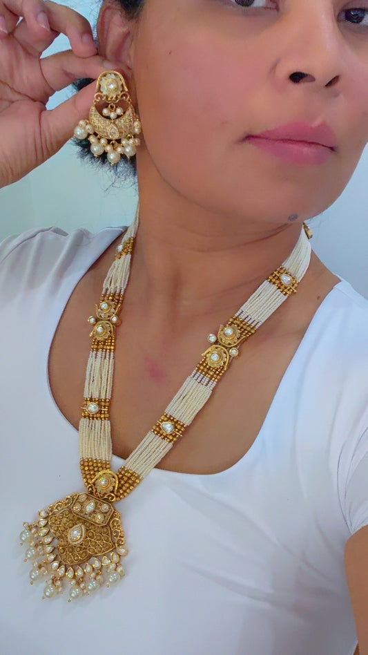 Gold Plated Indian Long necklace / Raani haar Sandookh collection