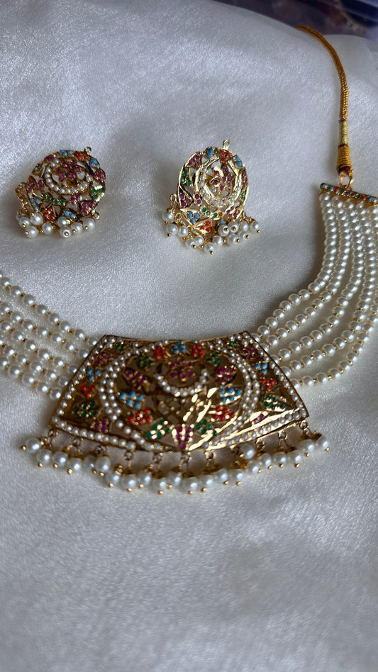 Real jadau gold plated necklace navratan