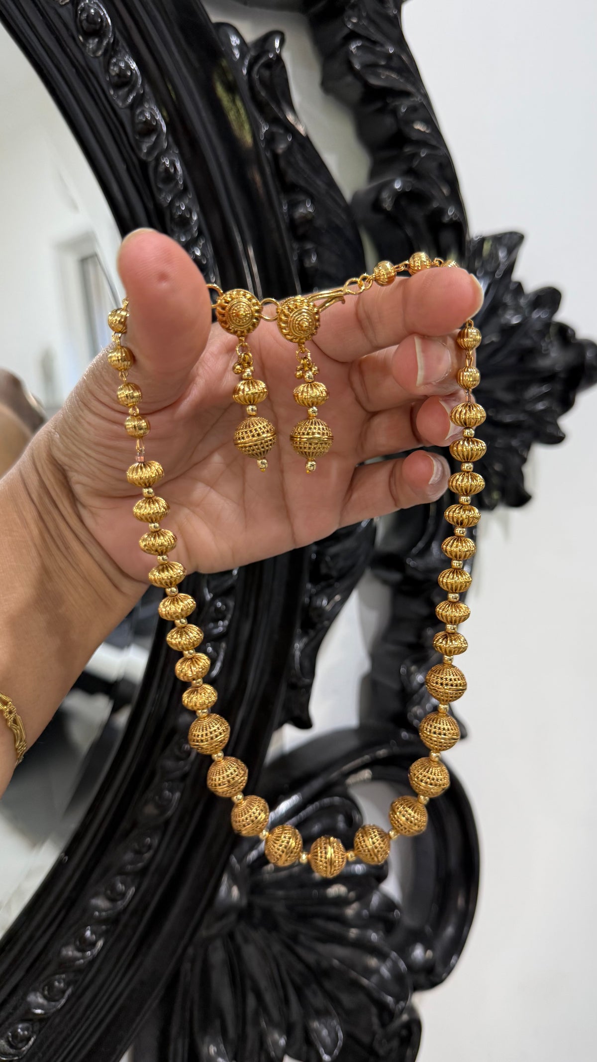 Antique gold plated  necklace Matar Mala  chain set Sandookh collection