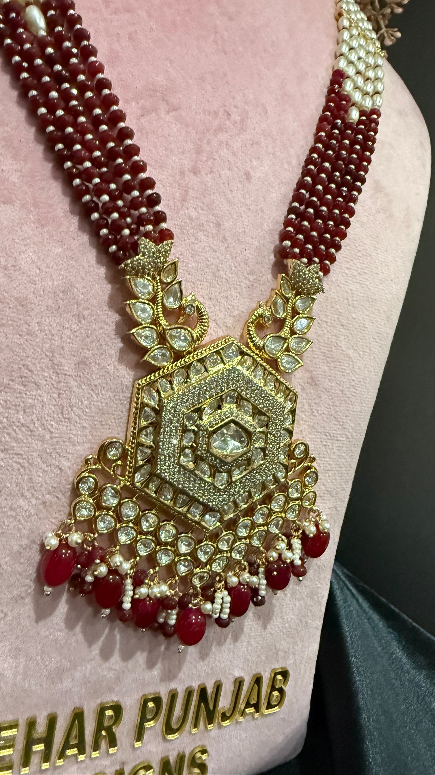 gold plated raani haar uncut kundan color ruby