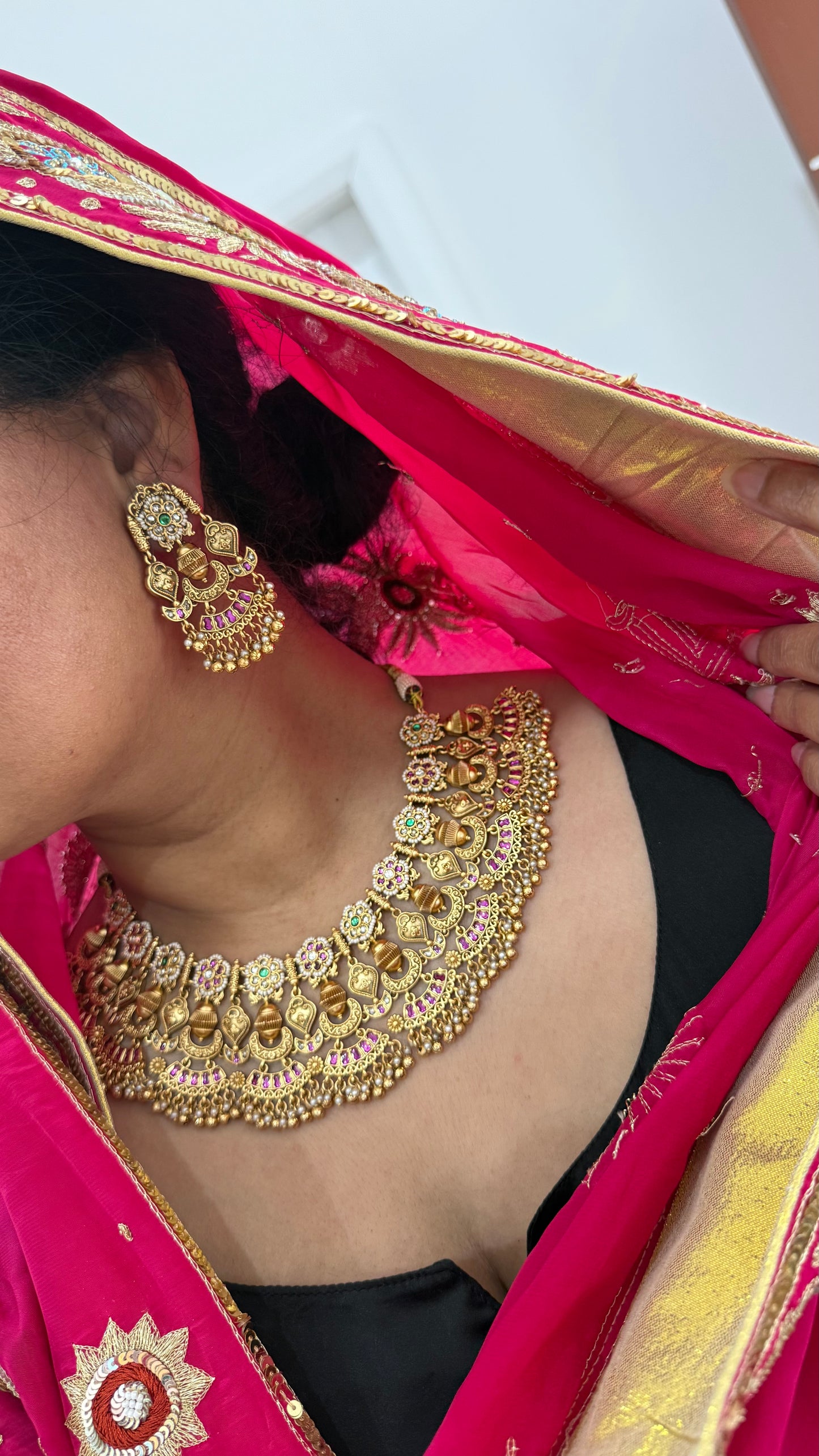 Heritage Jewelry  Gold Plated Indian Choker Set with Earrings and tikka Bridal set Sandookh collection