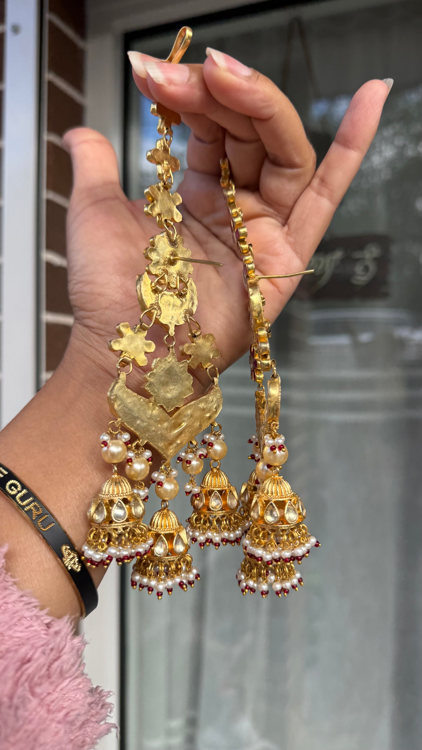 pachi kundan earrings with attached sahare premium quality hand made