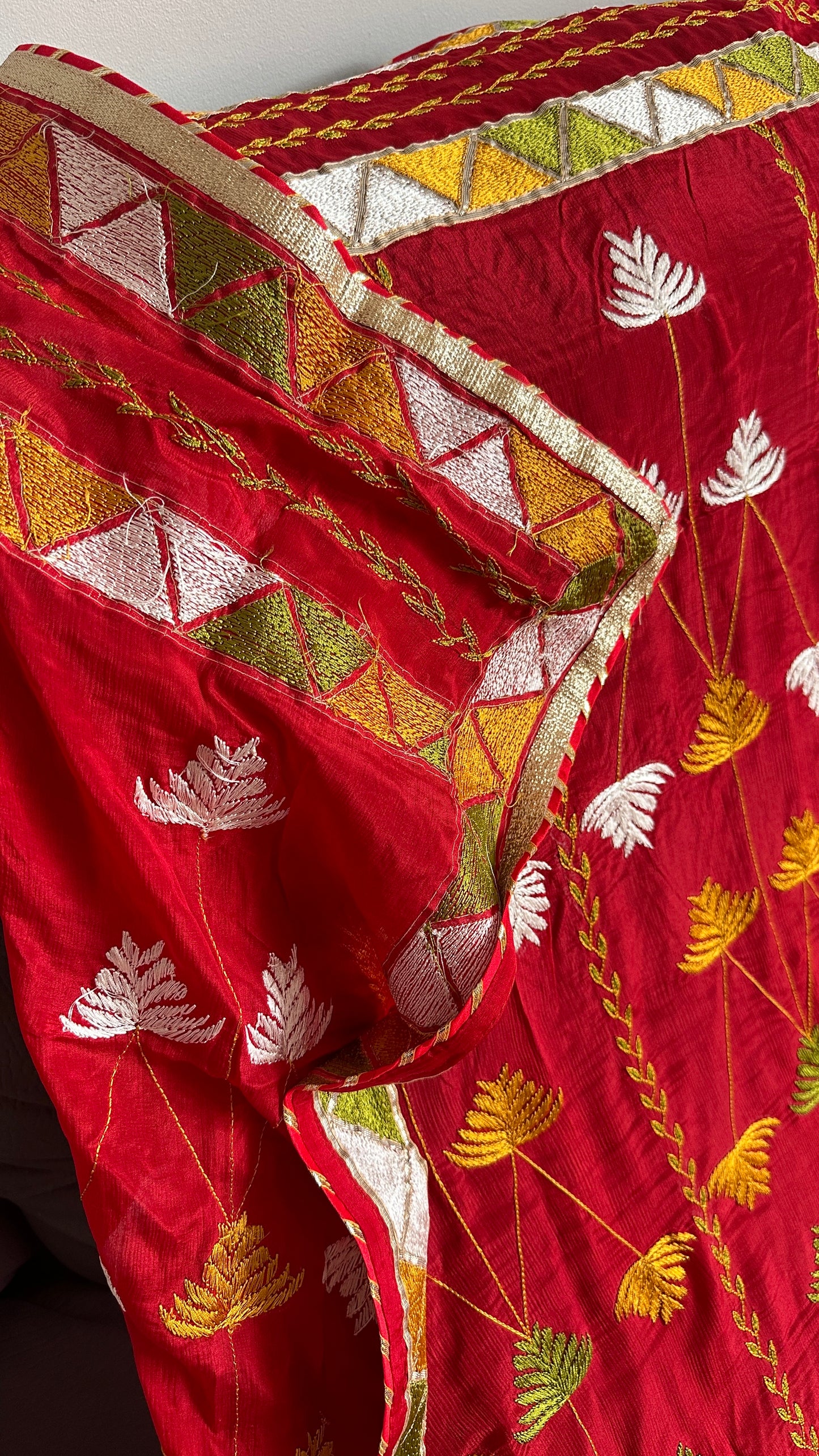 Hand work pure chinon phulkari dupatta