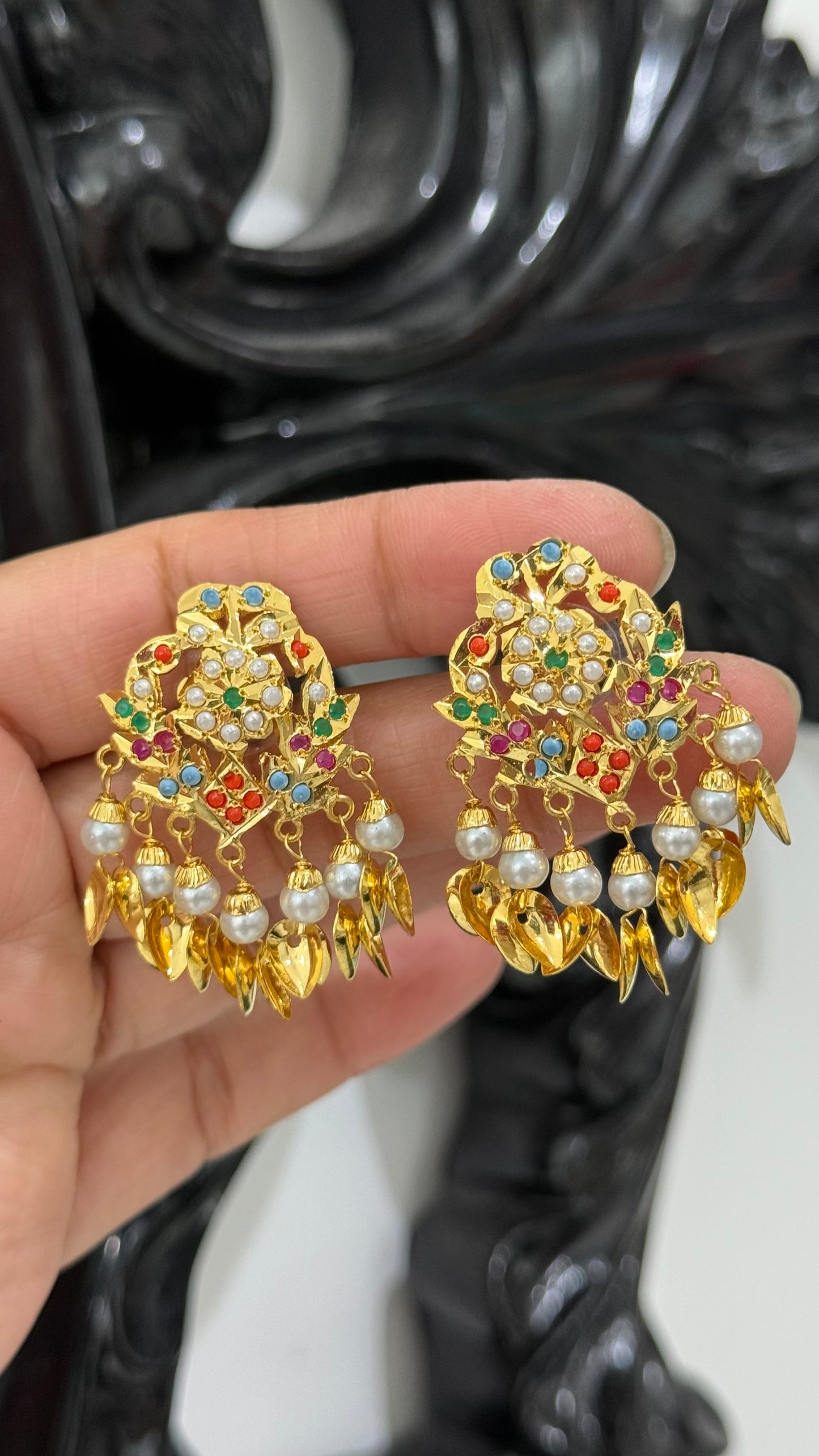 real jadau gold plated stud earrings