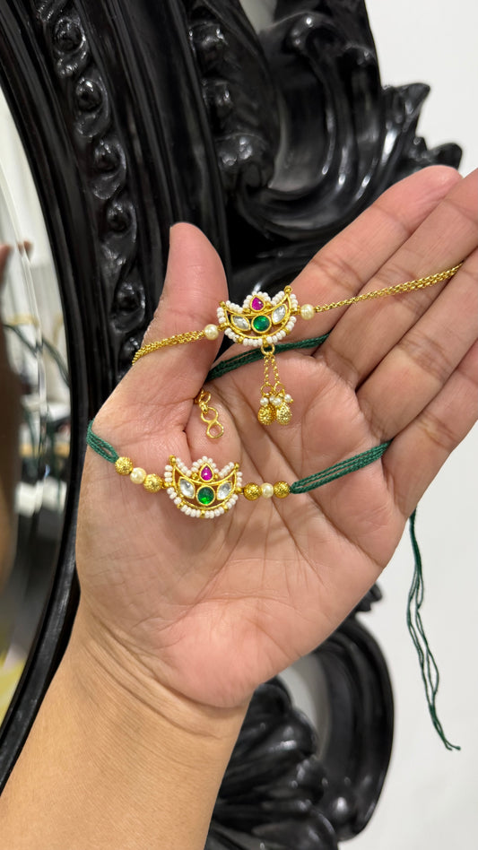 Premium Pachi Kundan  Rakhi for Brother and Bhabi combo