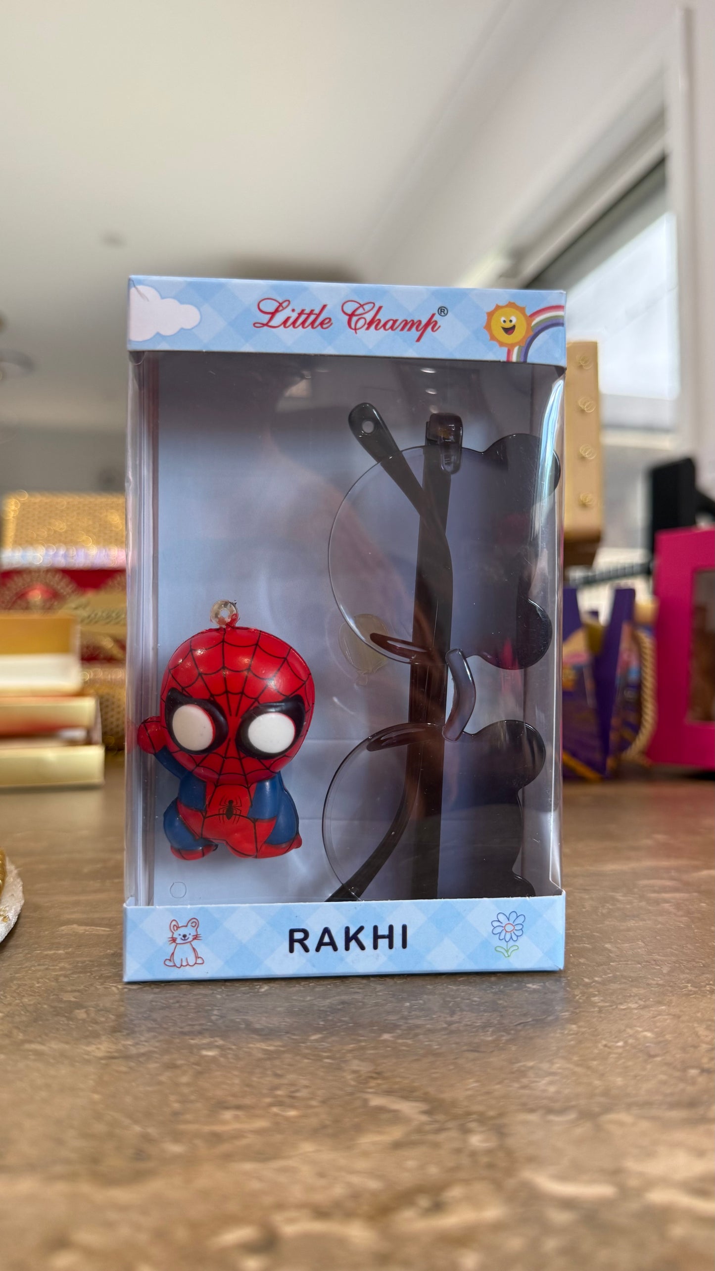 Kids Rakhi Spiderman with sunnies for sister