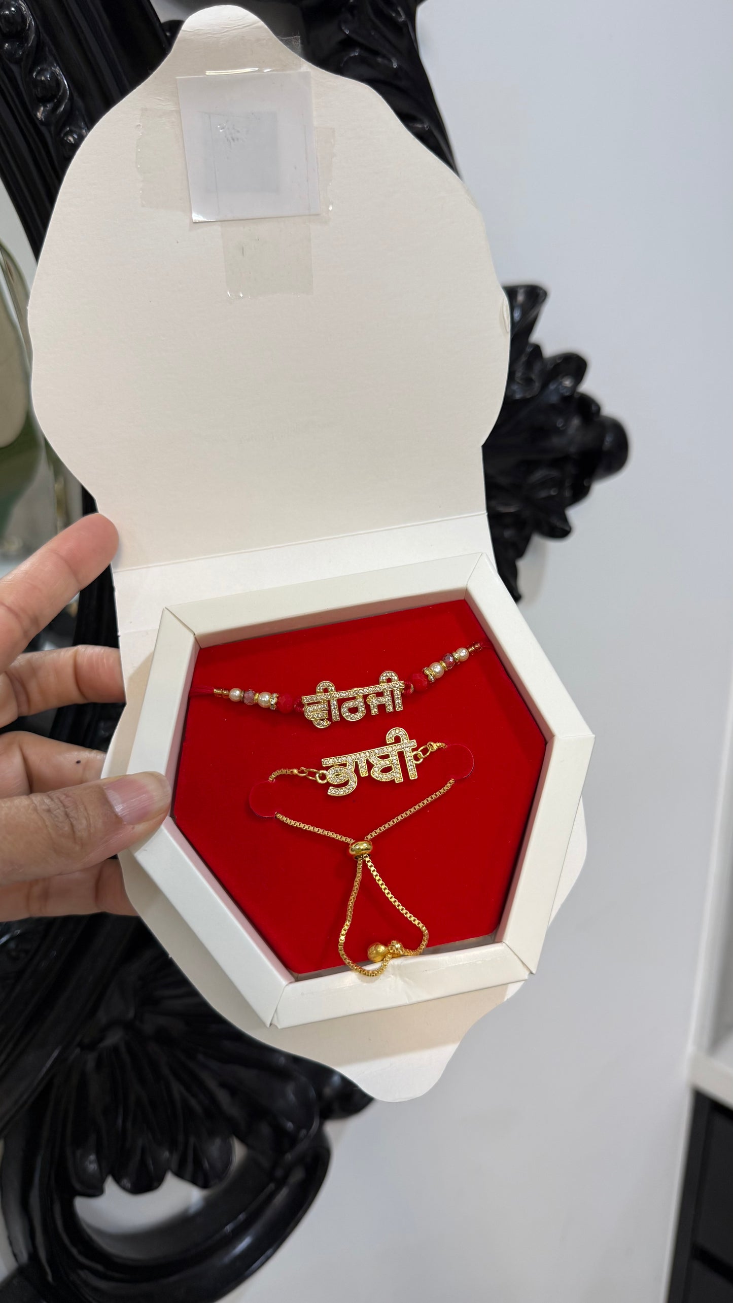 Premium American Diamond Rakhi for veera and bhabi combo