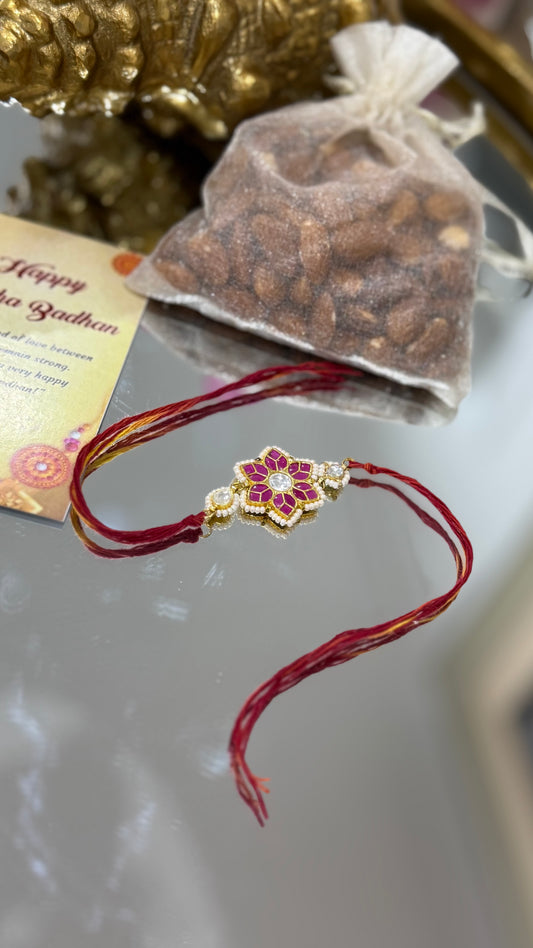 Elegant Pachi Kundan Rakhi with traditional Indian design, available in Australia and worldwide for Raksha Bandhan gifting
