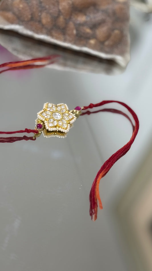 Elegant Pachi Kundan Rakhi with traditional Indian design, available in Australia and worldwide for Raksha Bandhan gifting