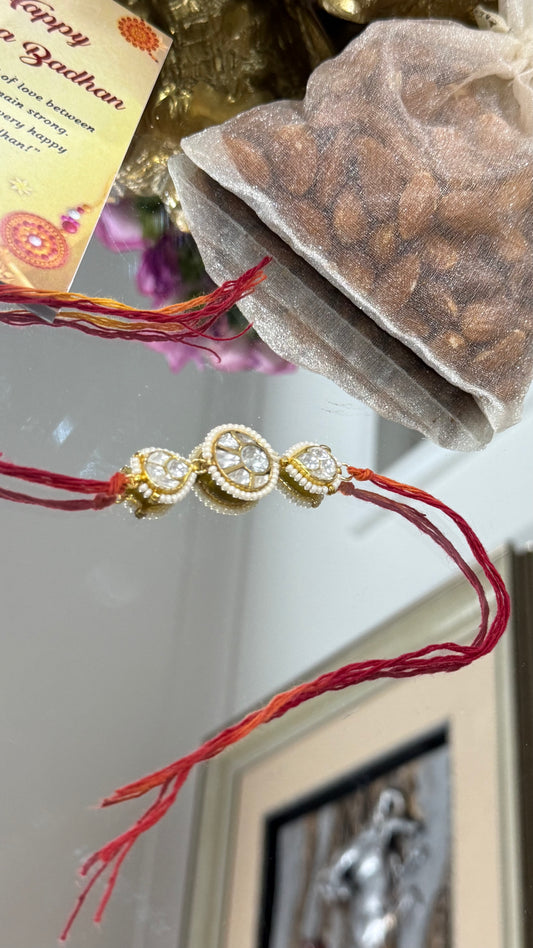 Elegant Pachi Kundan Rakhi with traditional Indian design, available in Australia and worldwide for Raksha Bandhan gifting
