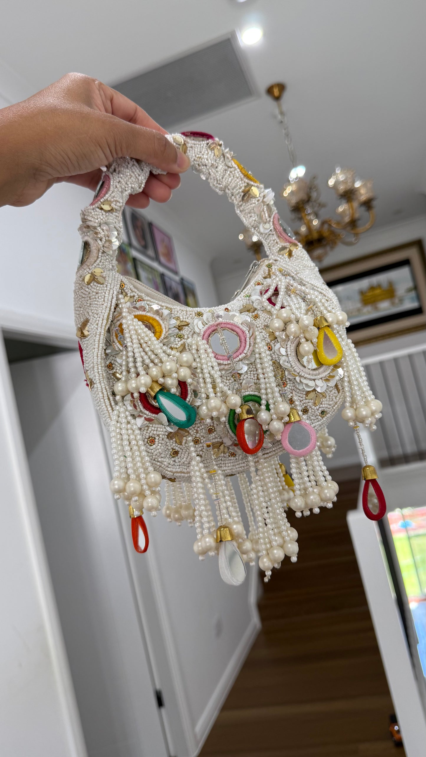 Decorative handbag with beads and colorful accents held party bag clutch handbag evening purse