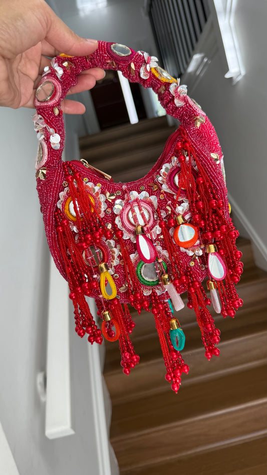 Decorative handbag with beads and colorful accents held party bag clutch handbag evening purse