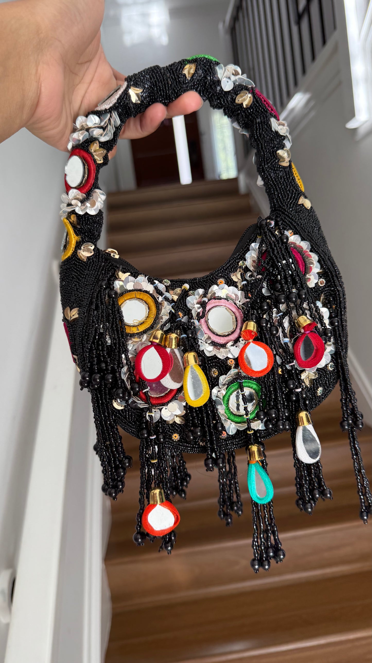 Decorative handbag with beads and colorful accents held party bag clutch handbag evening purse