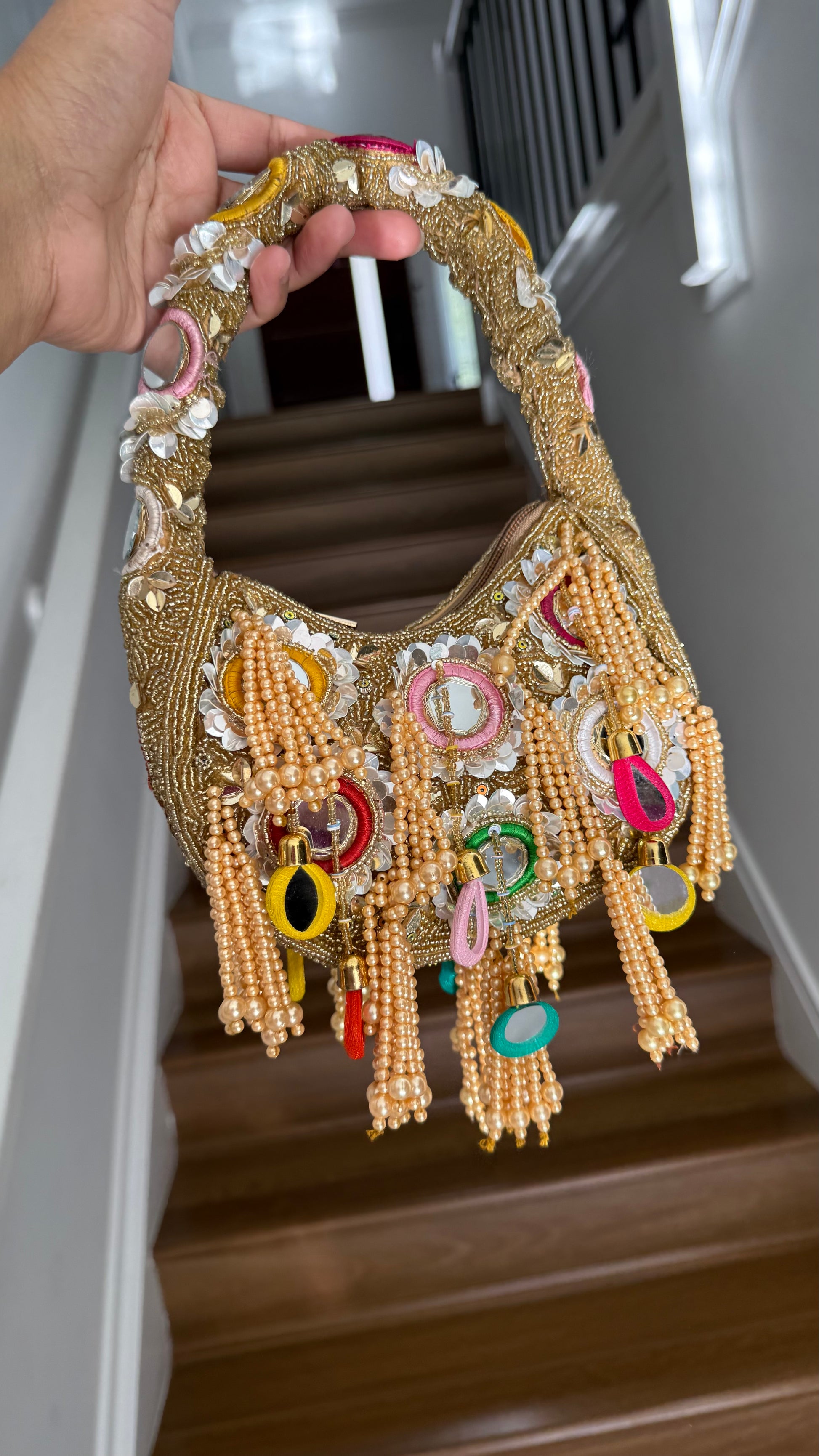 Decorative handbag with beads and colorful accents held party bag clutch handbag evening purse