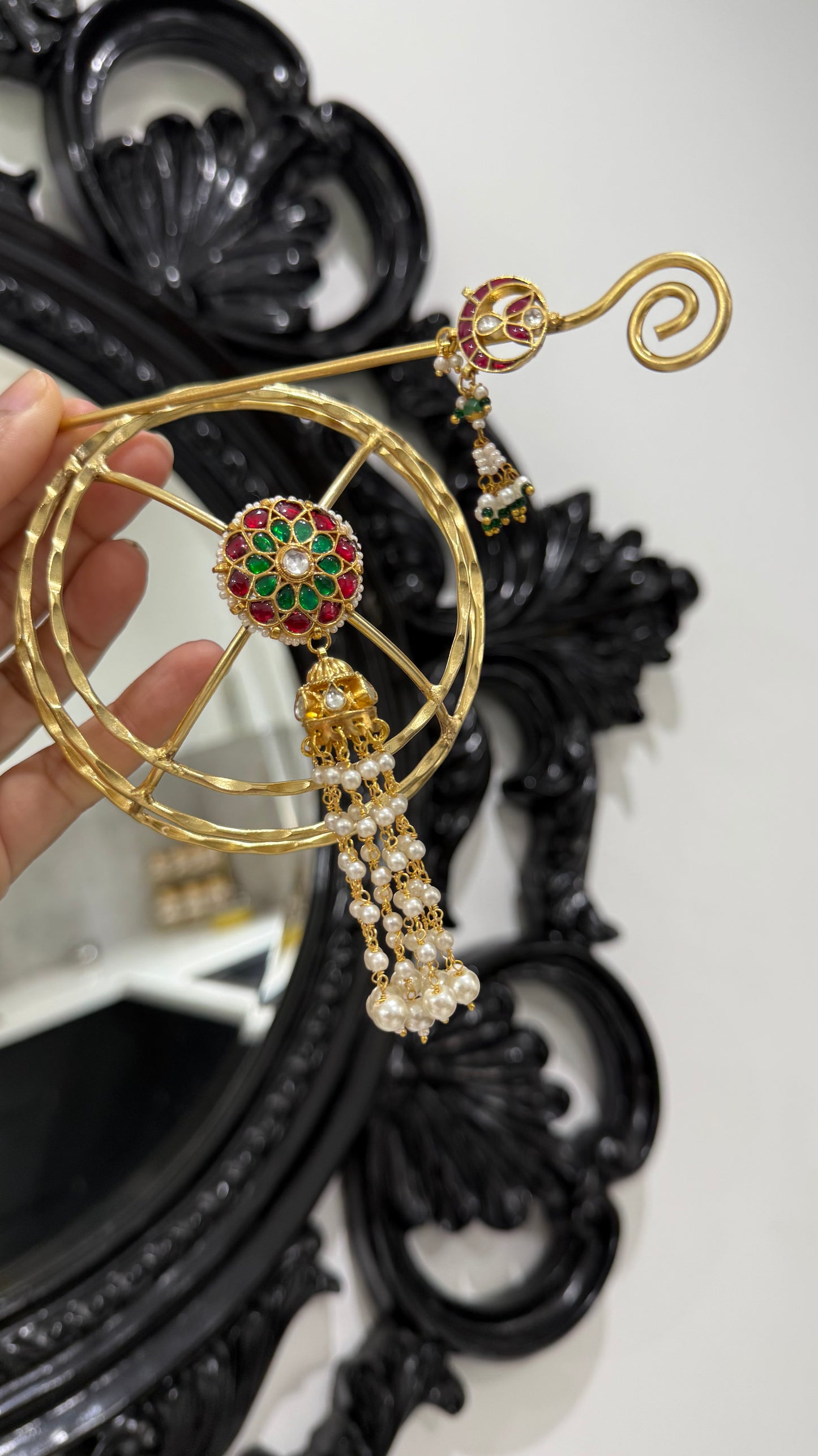 Pachi Kundan Hair Bun Accessory with Stick | Gold Plated | Brass Base
