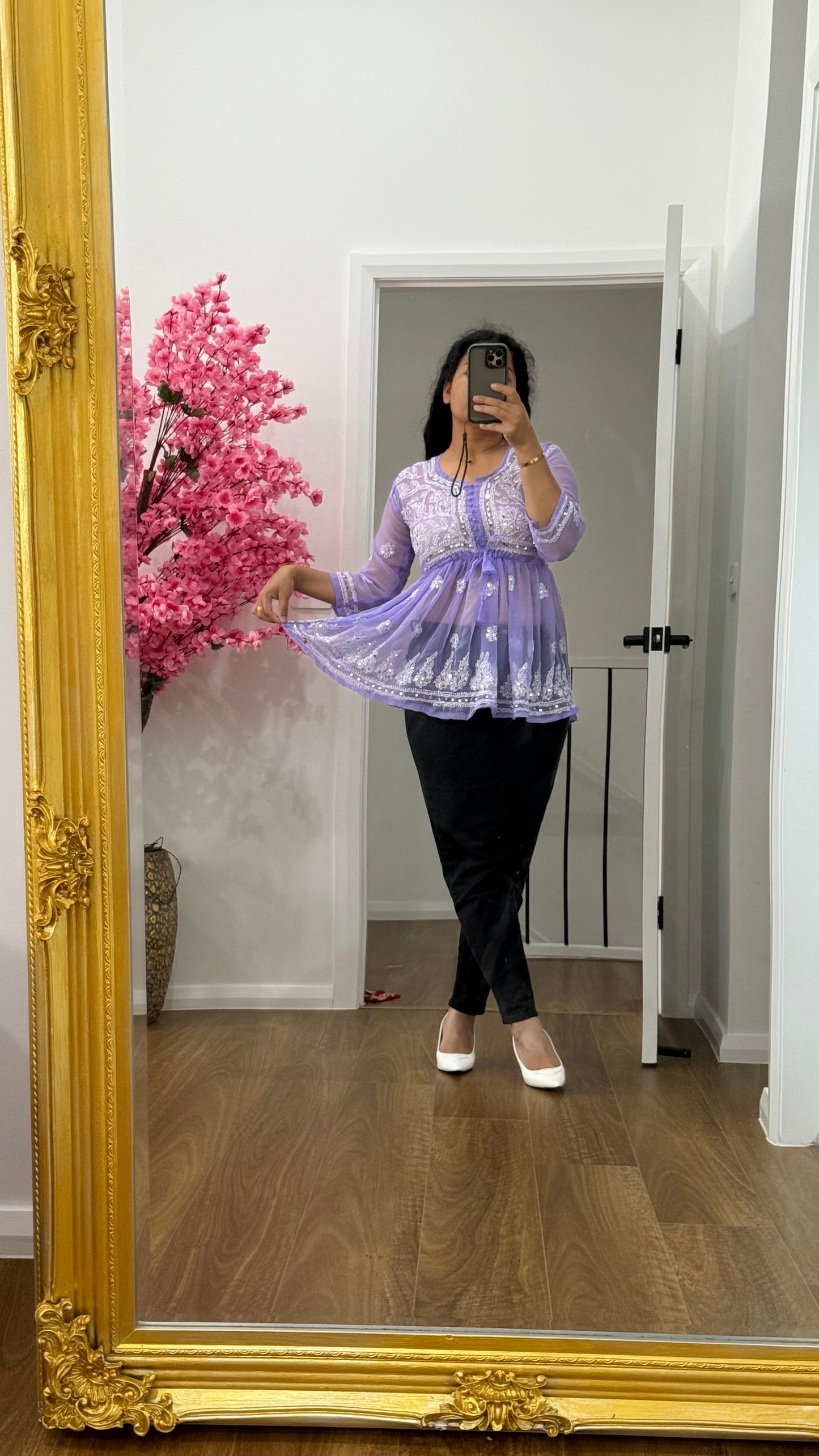 lavender short kurti with mirror