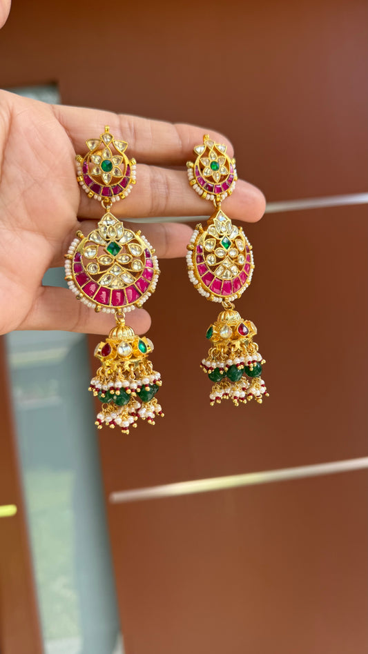 Pachi Kundan jhumka earrings