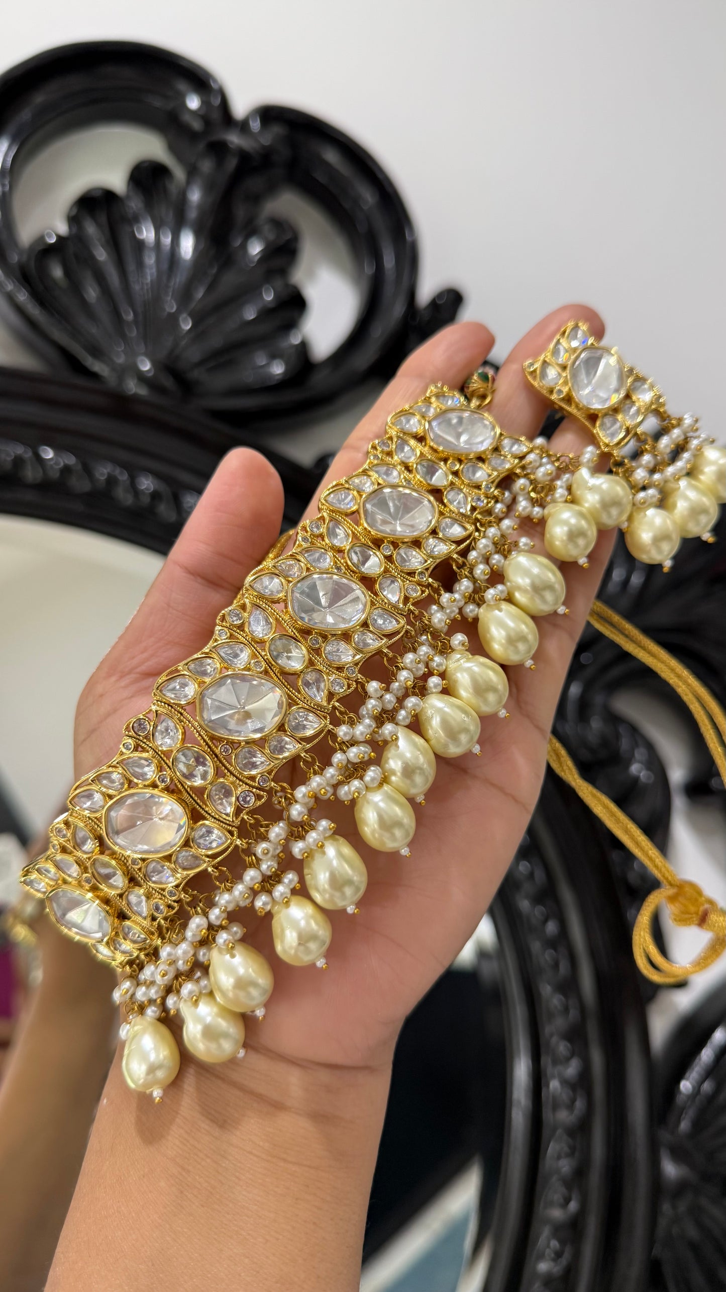 Gold Plated Kundan Necklace with Earring