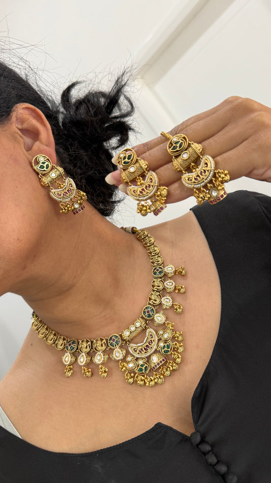 Heritage Jewelry  Gold Plated Indian Choker Set with Earrings and tikka Sandookh collection