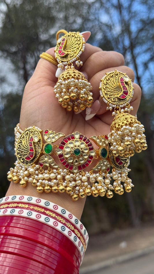 Pachi Kundan Choker Set – Bridal Indian Jewelry with Earrings