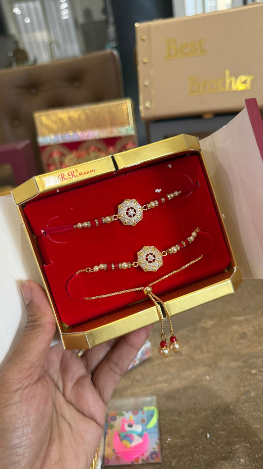 Premium American Diamond Rakhi for veera and bhabi combo