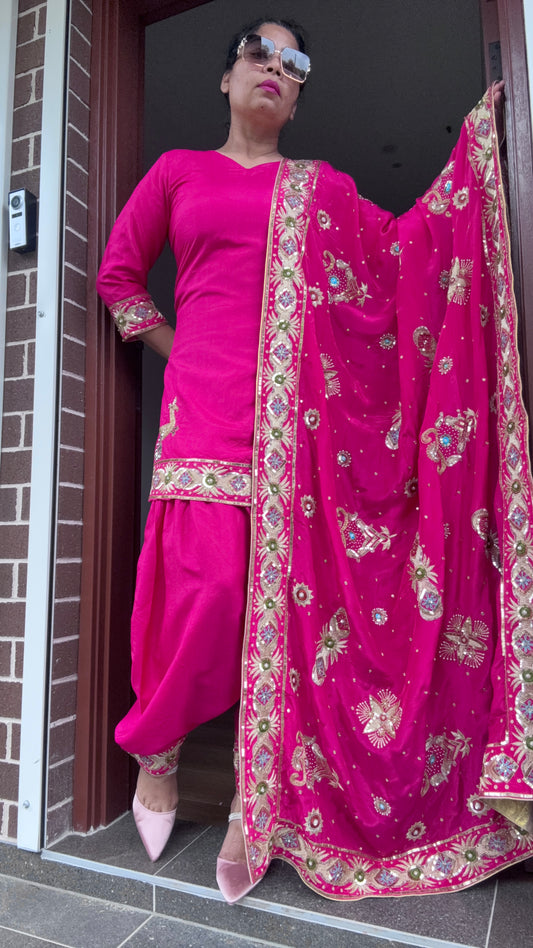 Bridal Dupatta – Hand Work Raani Pink colour
