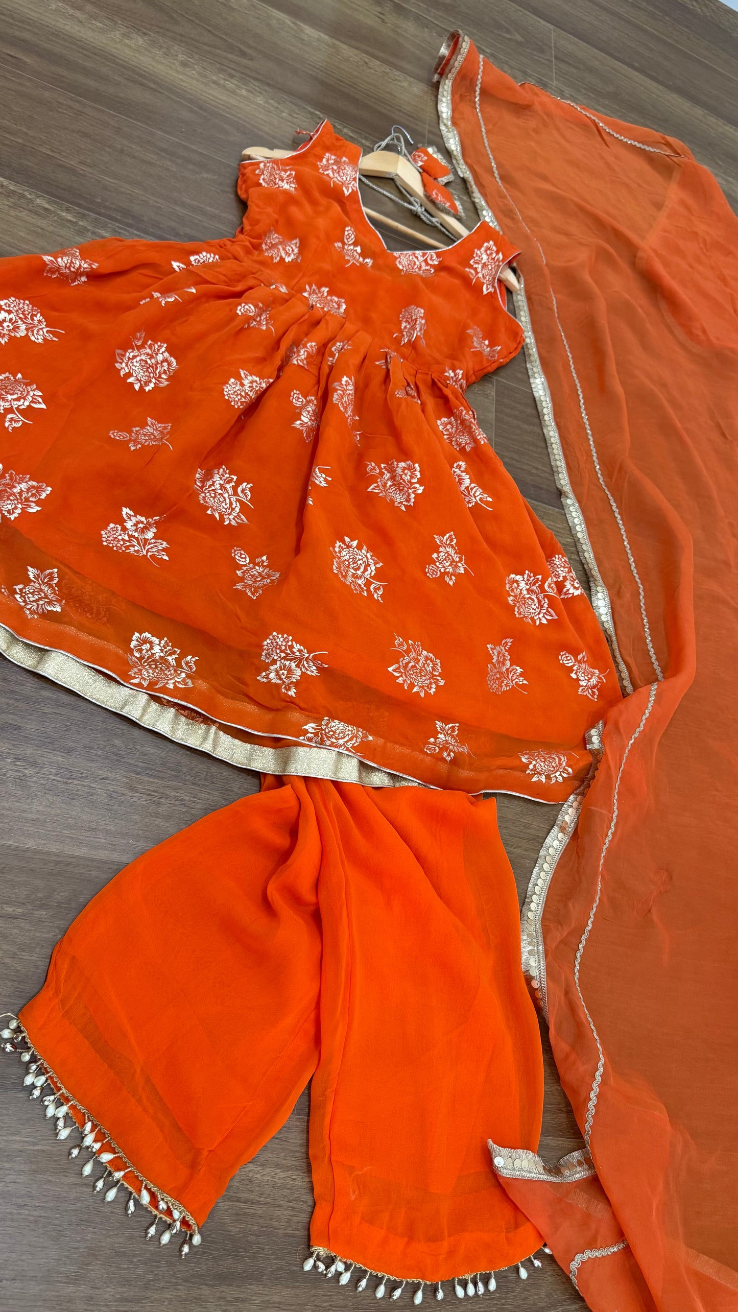 Anarklai Frock with dupatta and palazo Indian outfit orange
