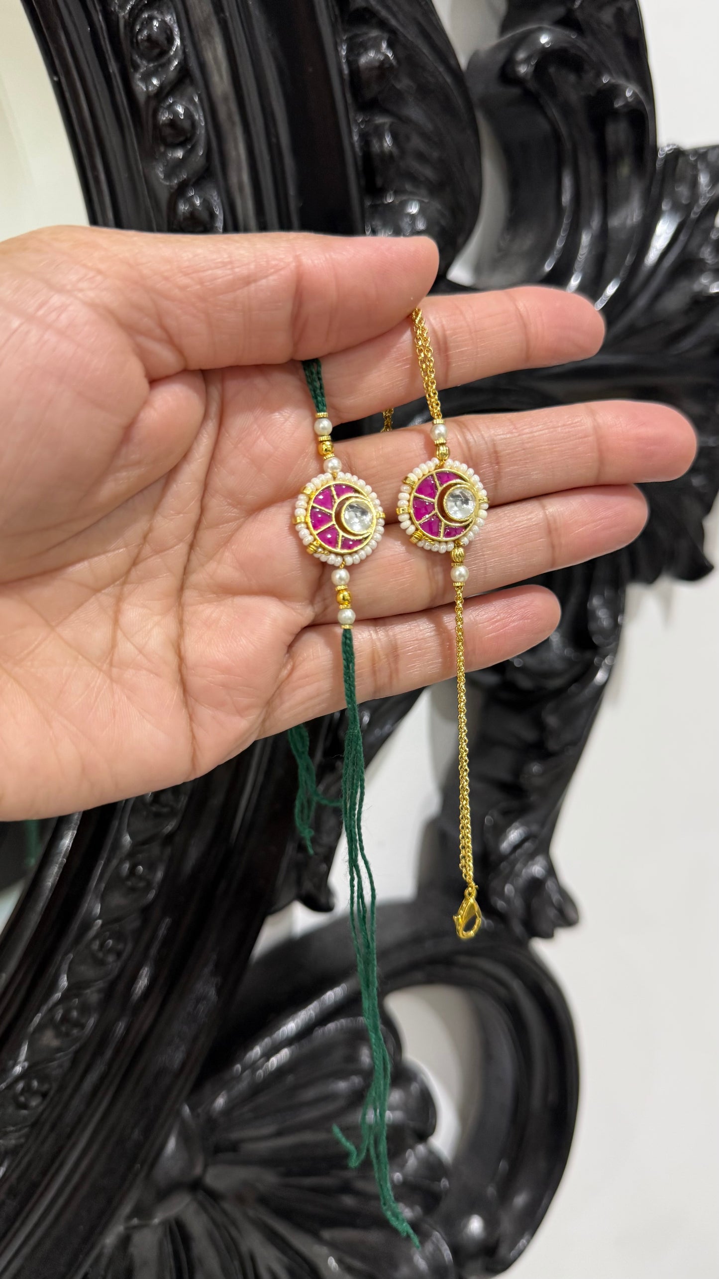 Premium Pachi Kundan  Rakhi for Brother and Bhabi combo