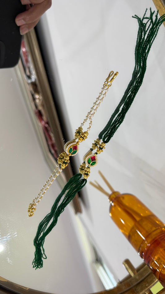 Premium Pachi Kundan  Rakhi for Brother and Bhabi combo