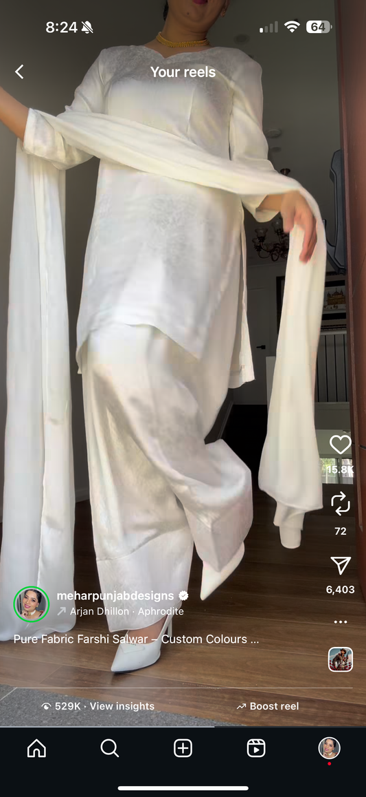 white farshi salwar suit pure fabric