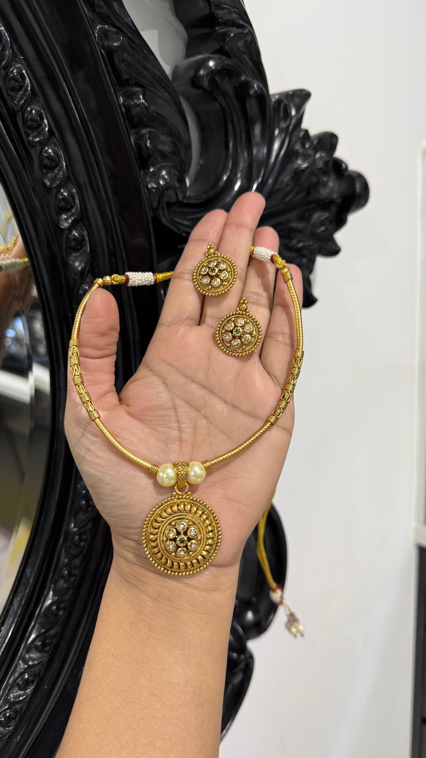 Antique look Gold Plated Necklace with Earring  Sandookh collection