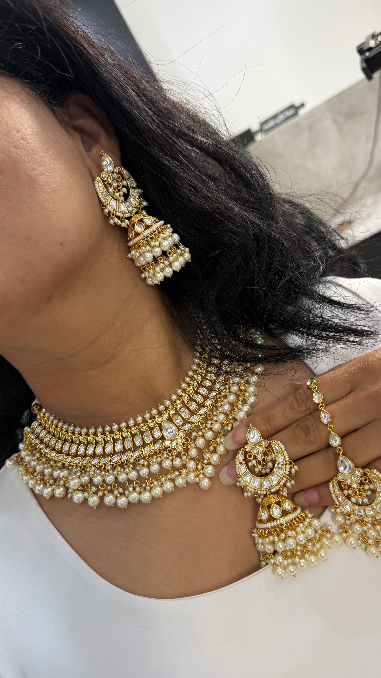 Gold Plated Kundan Necklace with Earring and Tikka Bridal Jewellery Australia