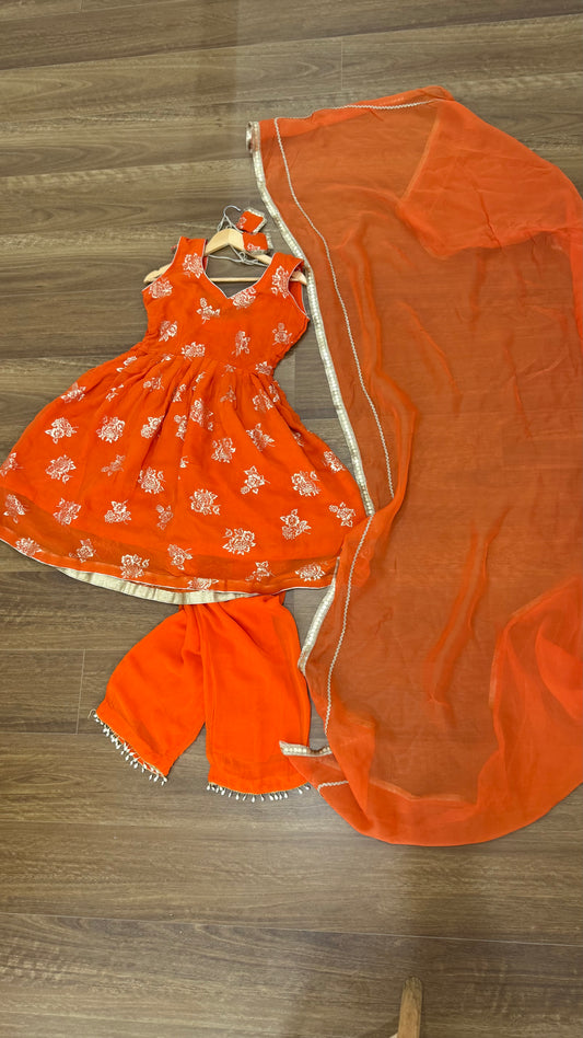 Anarklai Frock with dupatta and palazo Indian outfit orange