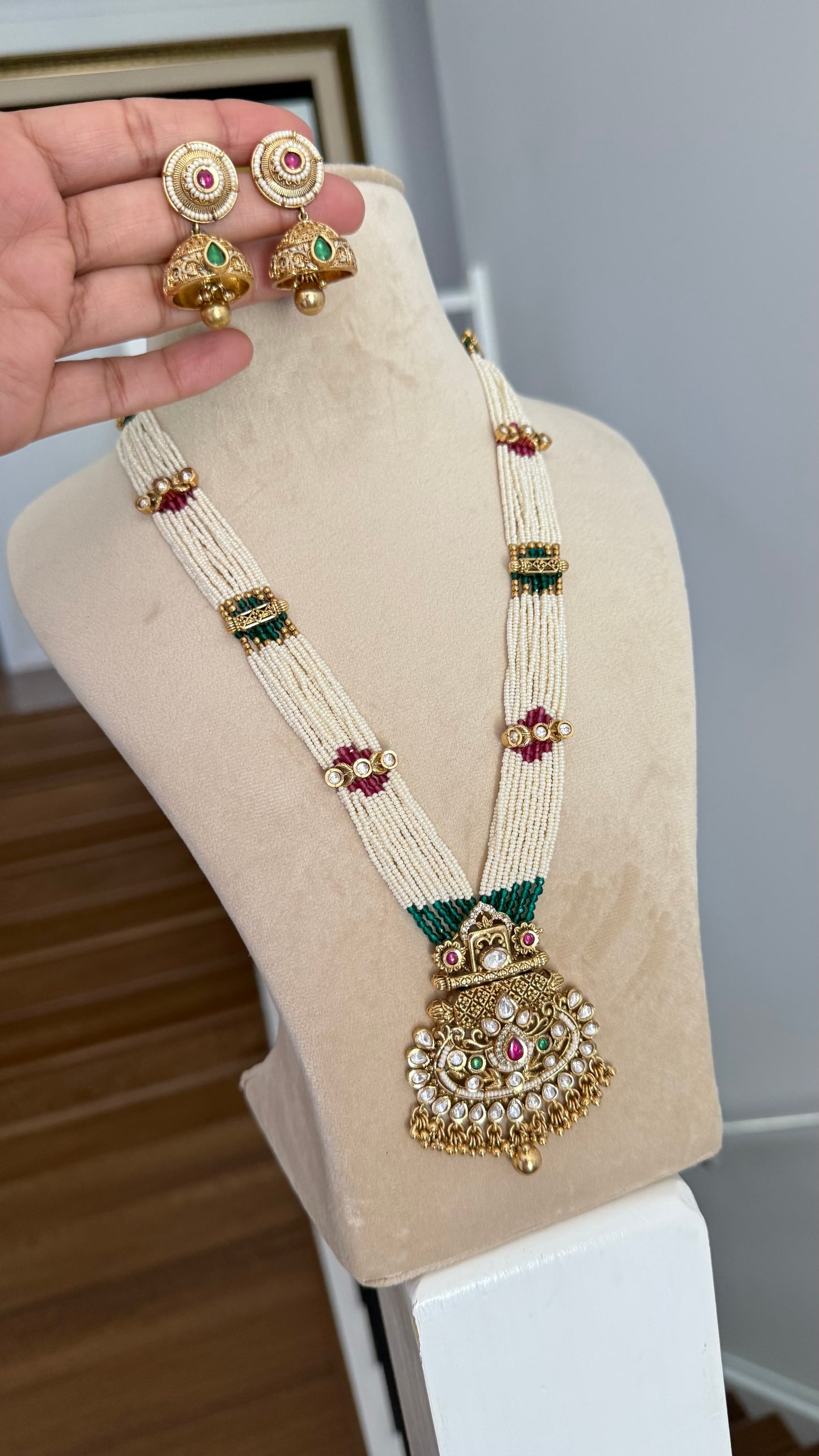 Gold Plated Indian Long necklace / Raani haar Sandookh collection