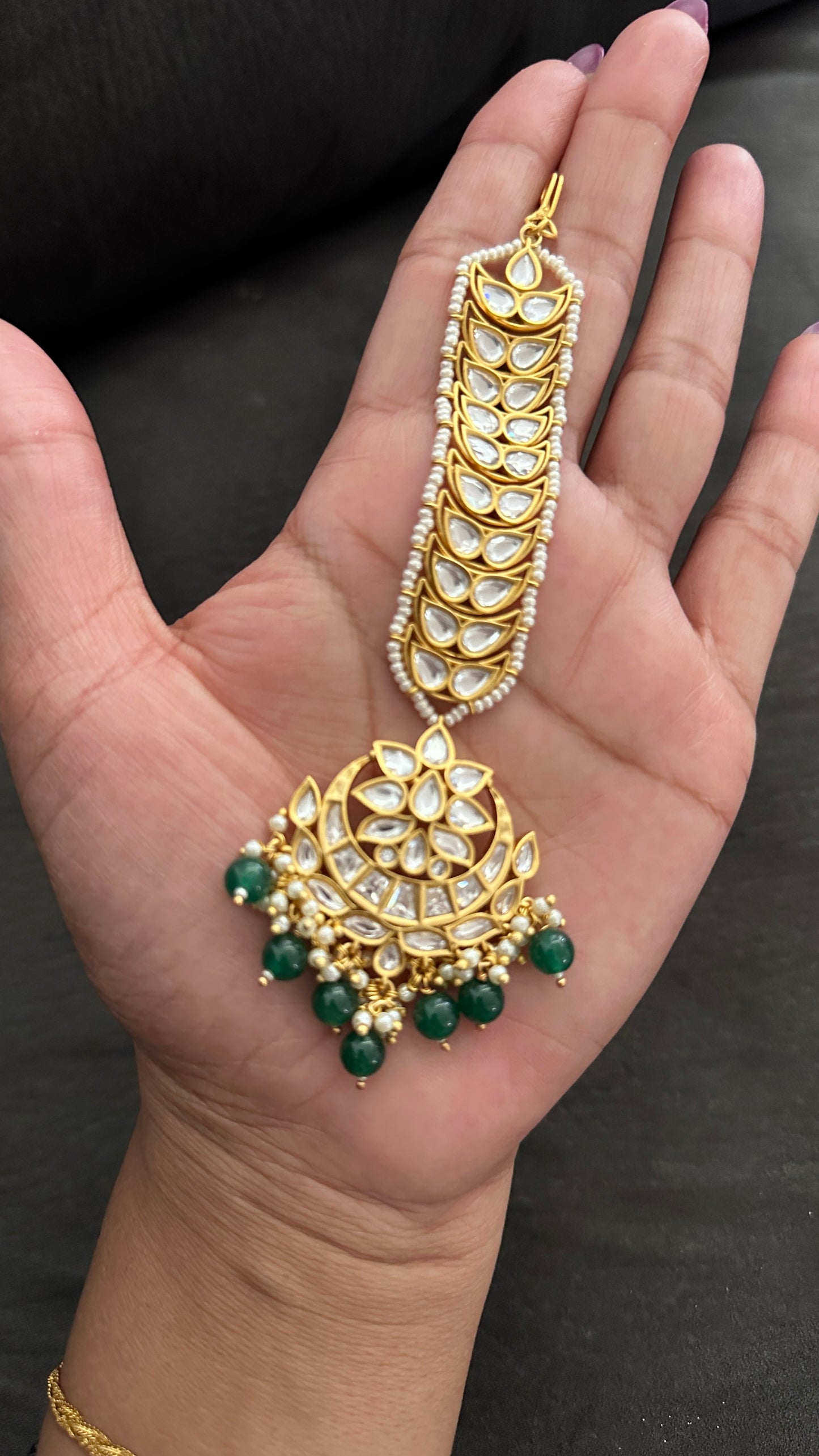 Uncut kundan tikka gold plated green