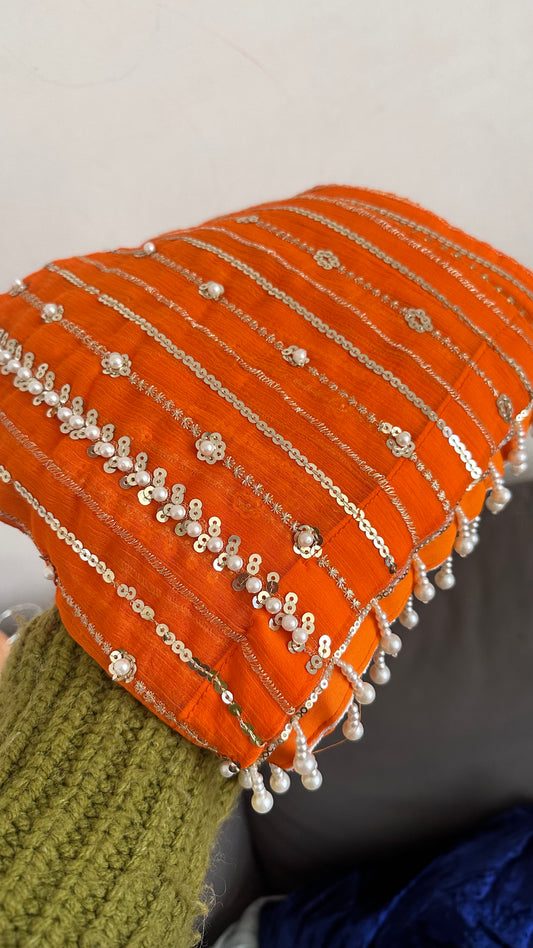 Hand work orange dupatta