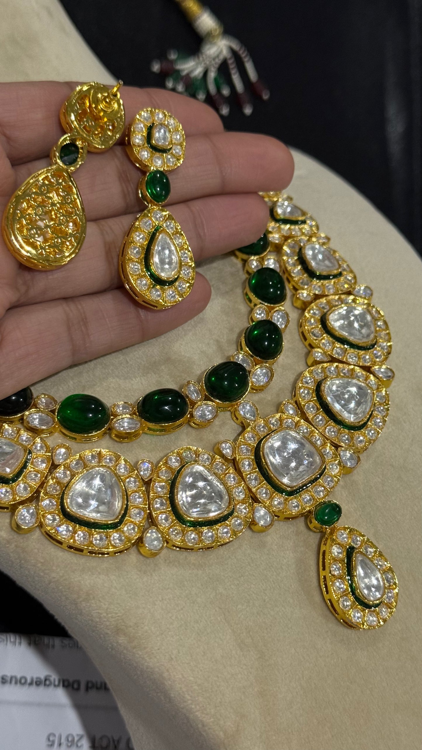 Maharani Choice Kundan Necklace with Gold Plated Emerald Green Gems – Celebrity Jewellery in Australia