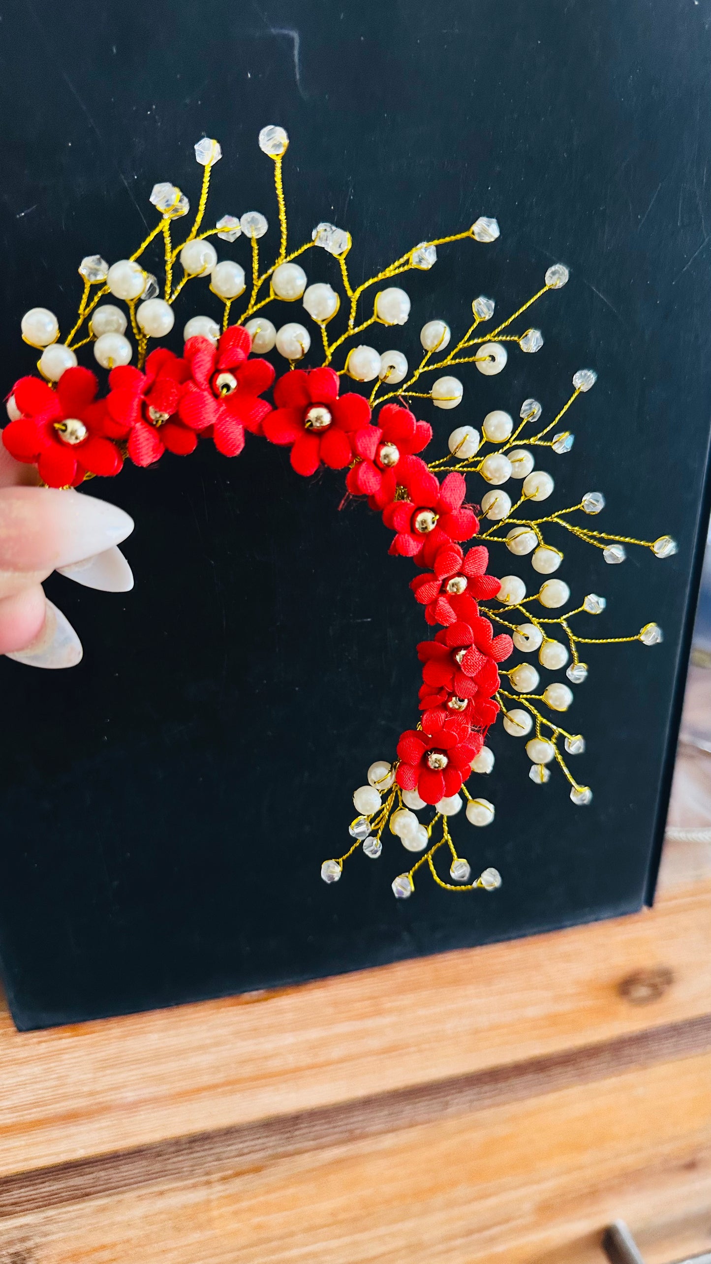 Hair bun accessories joora flower red