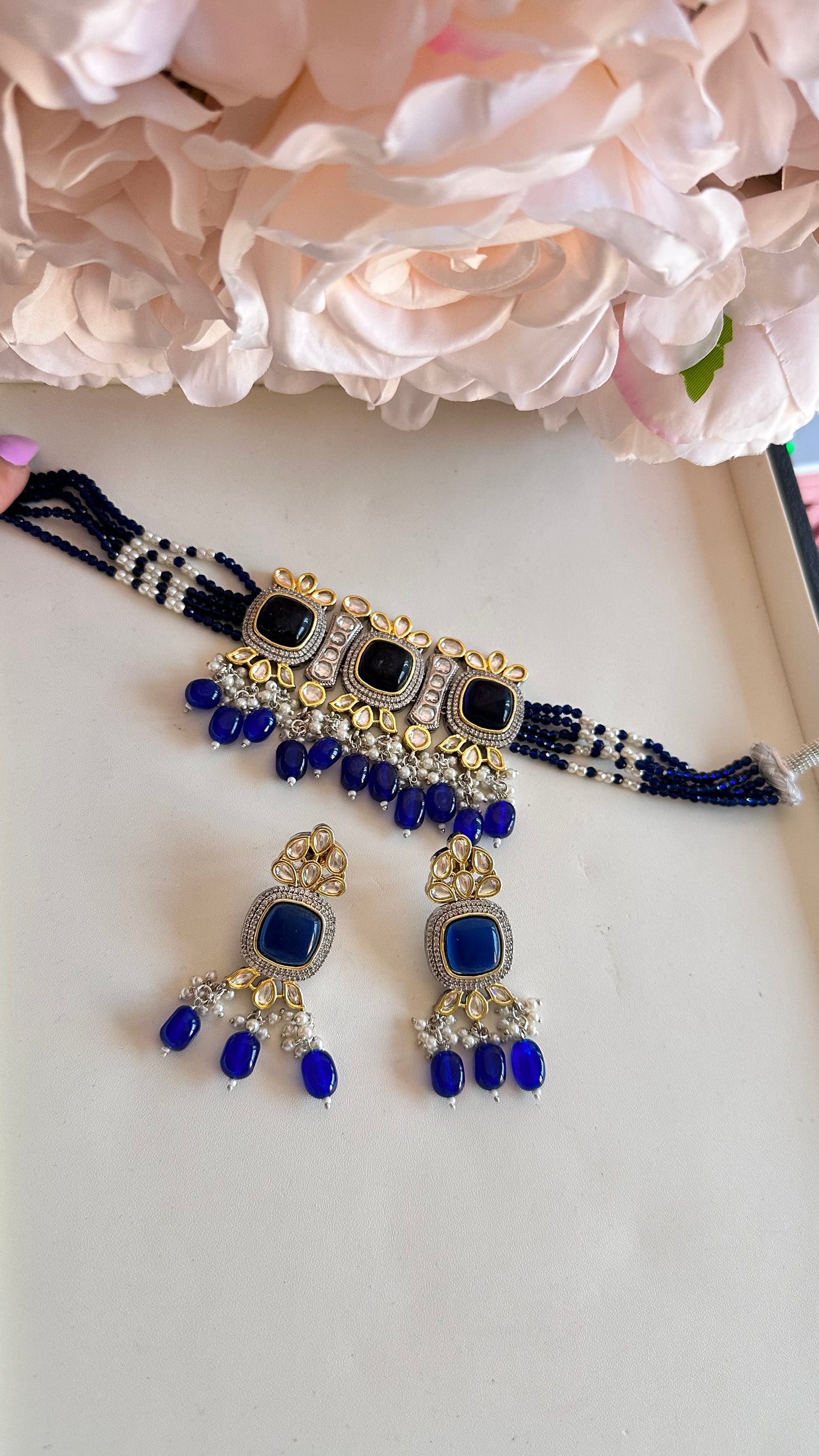 Blue Uncut kundan choker