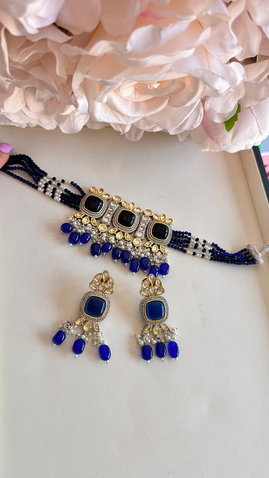 Blue Uncut kundan choker