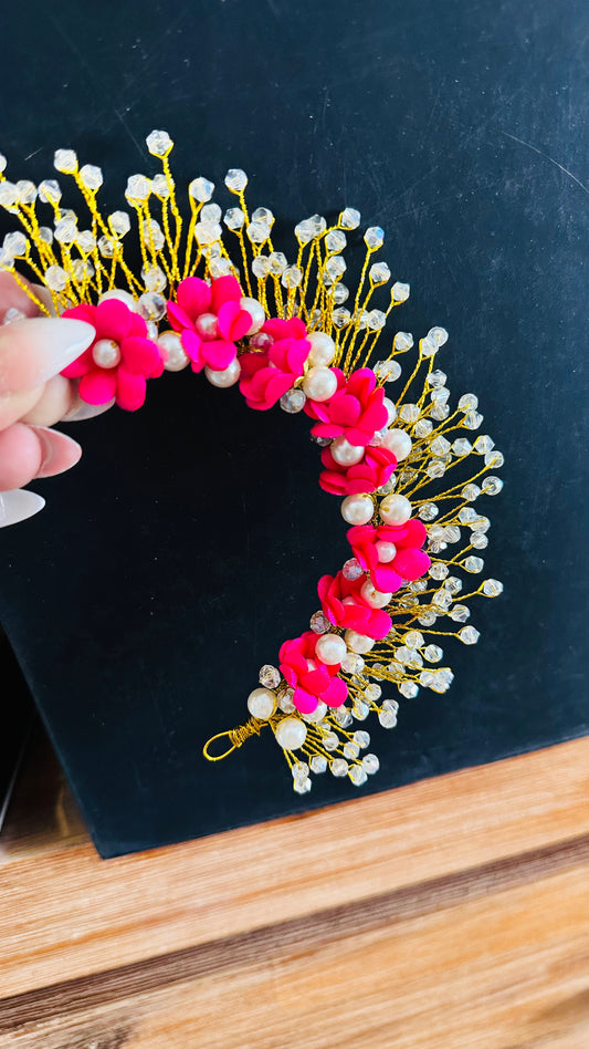 Hair bun accessories joora flower raani pink