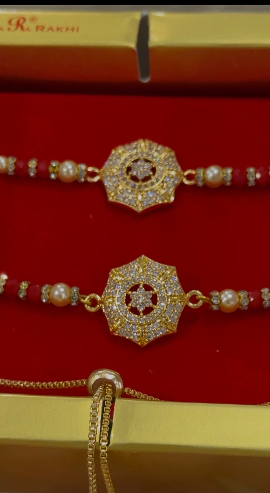 Premium American Diamond Rakhi for veera and bhabi combo