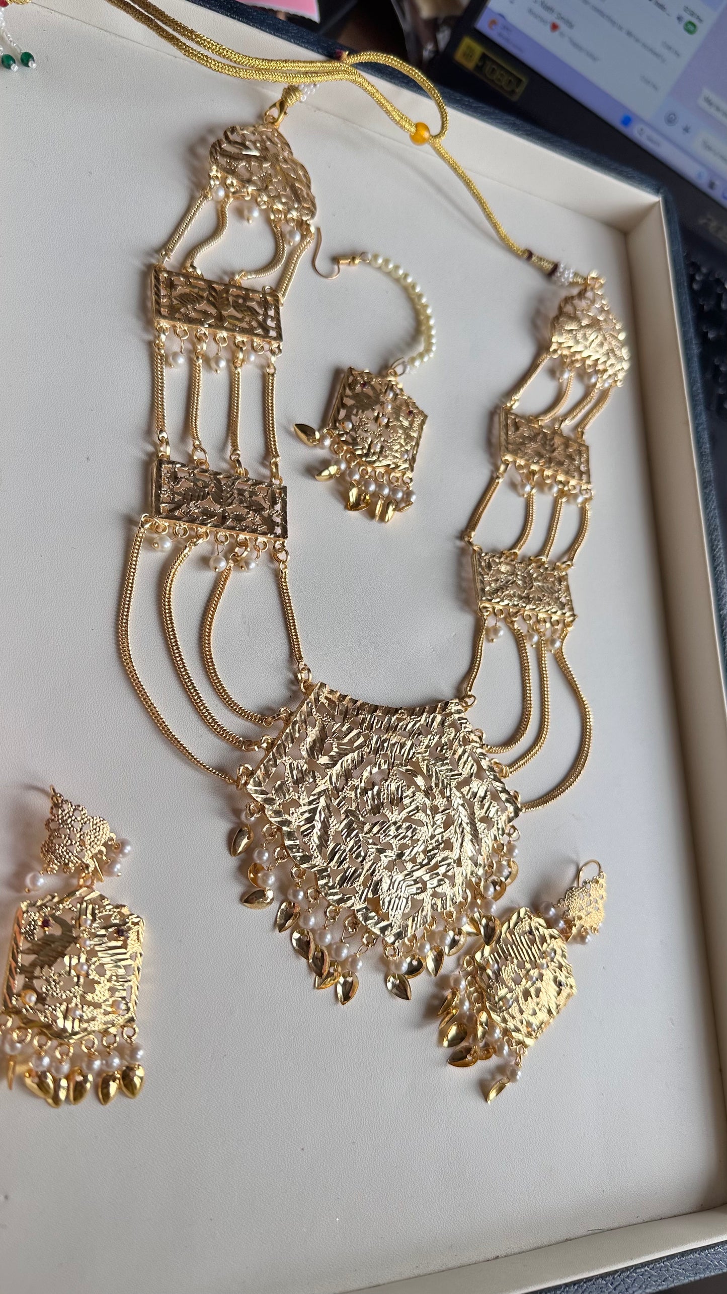 Raani haar with earrings and tikka necklace