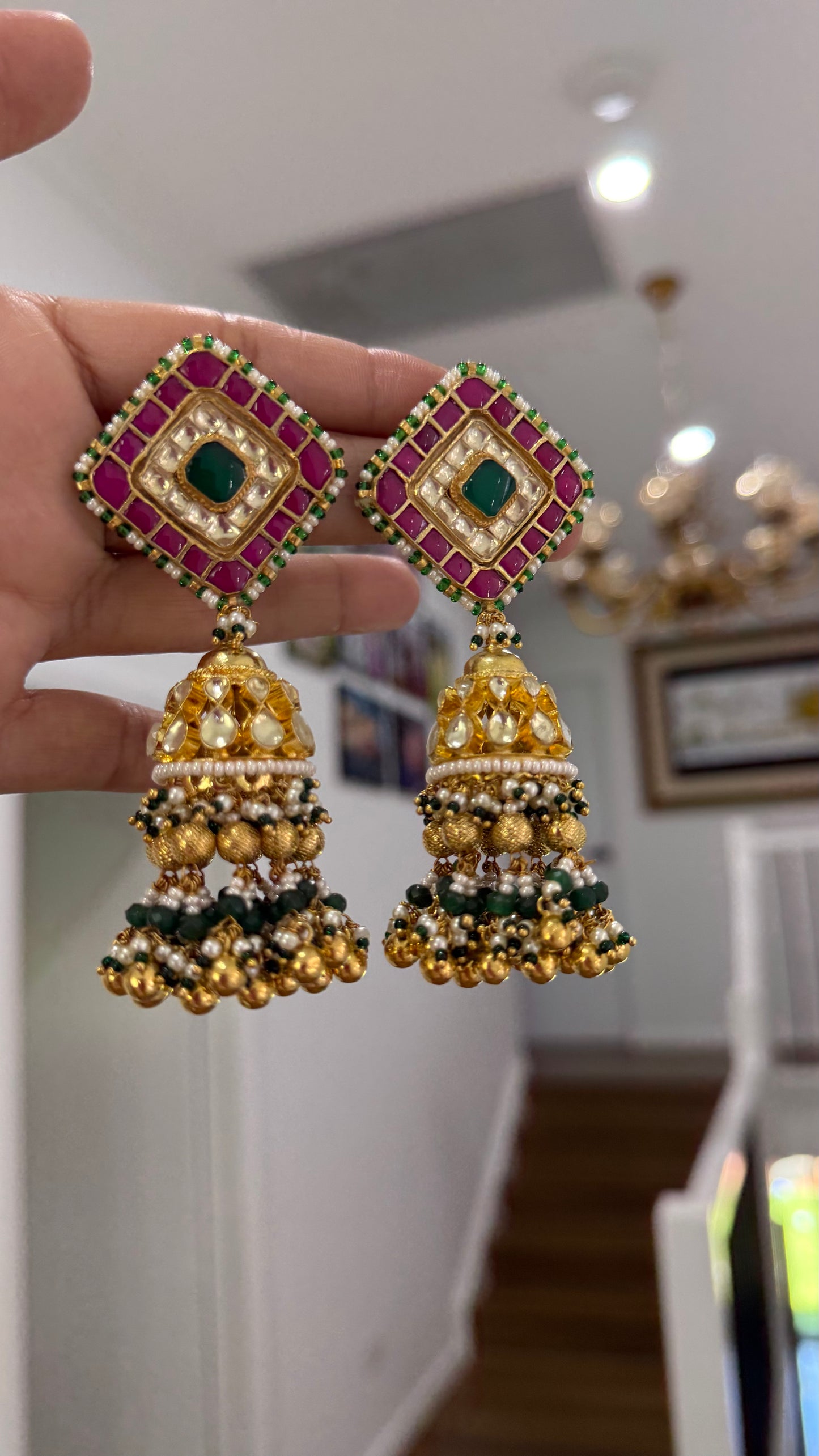 pachi kundan jhumka earrings gold plated