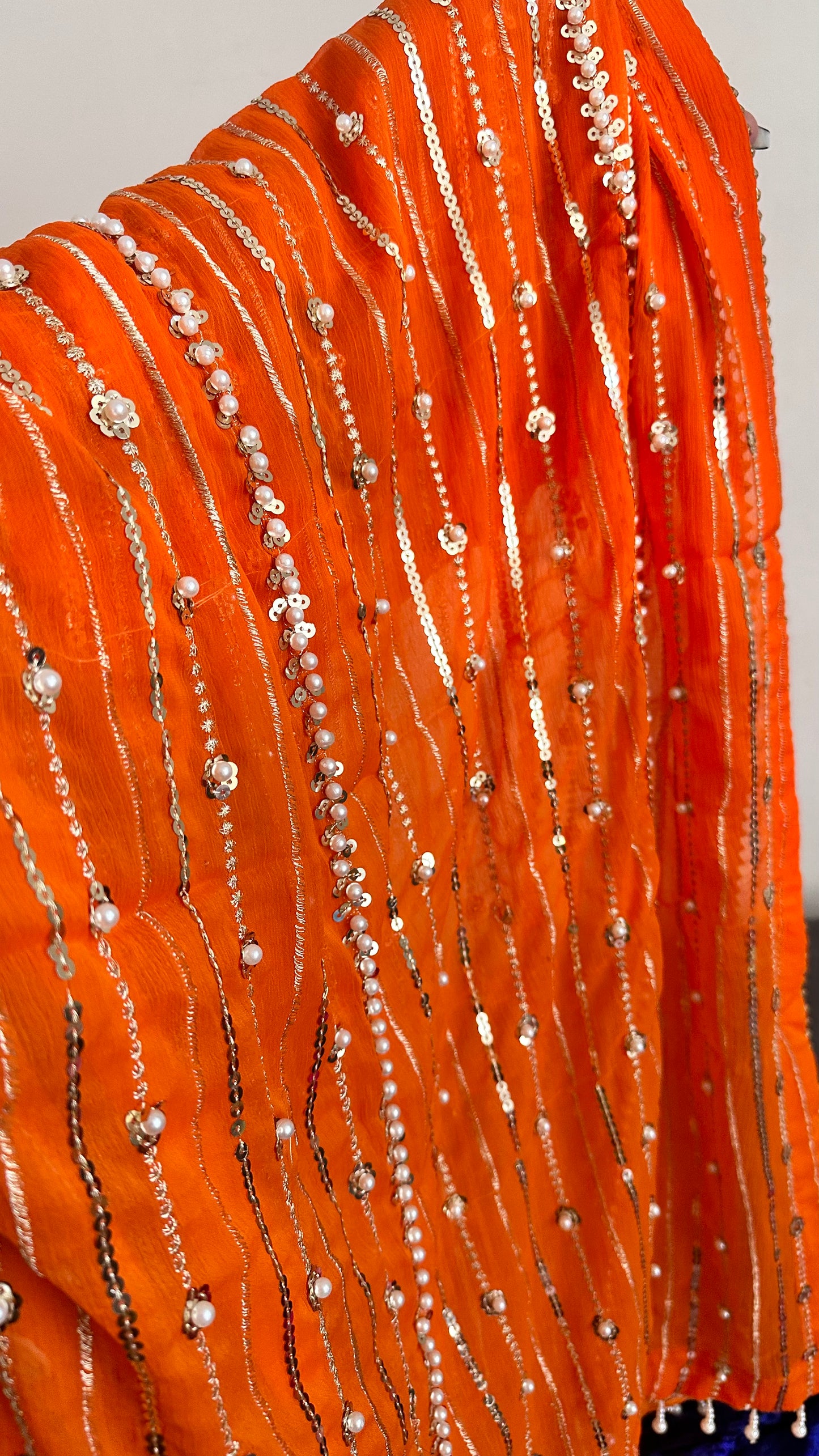 Hand work orange dupatta