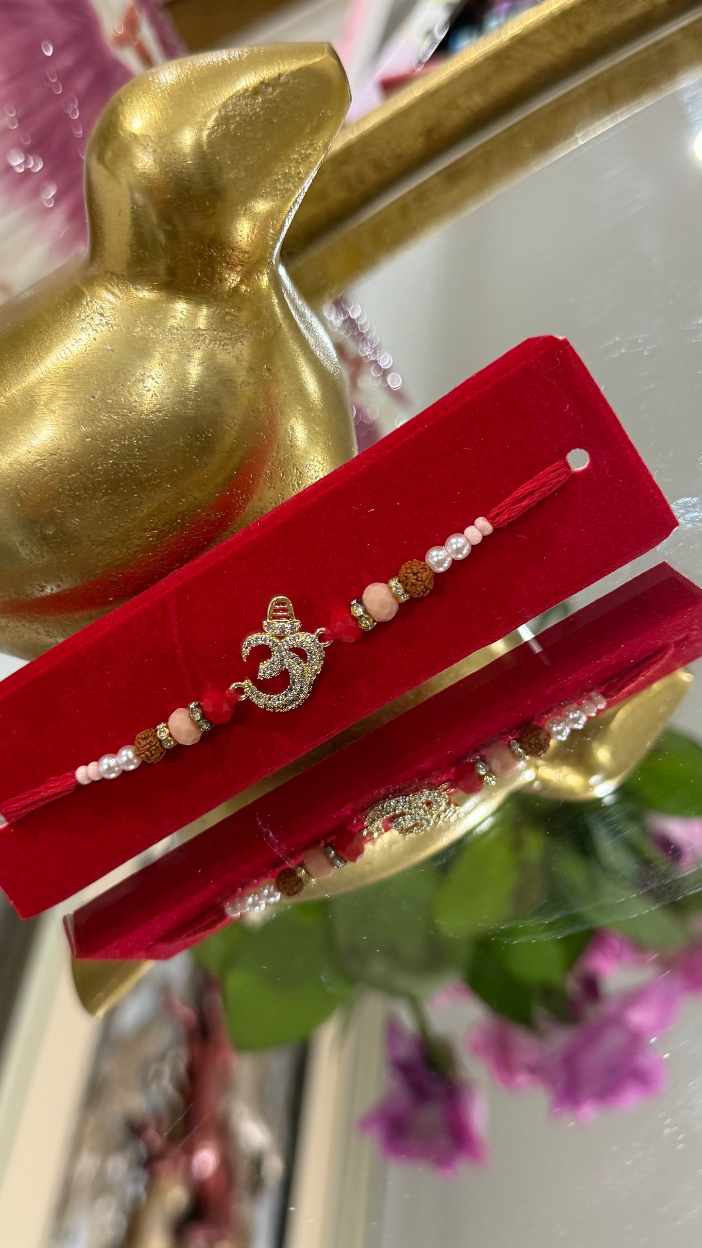 Premium Gold Look  Rakhi for Brother with OM Charm