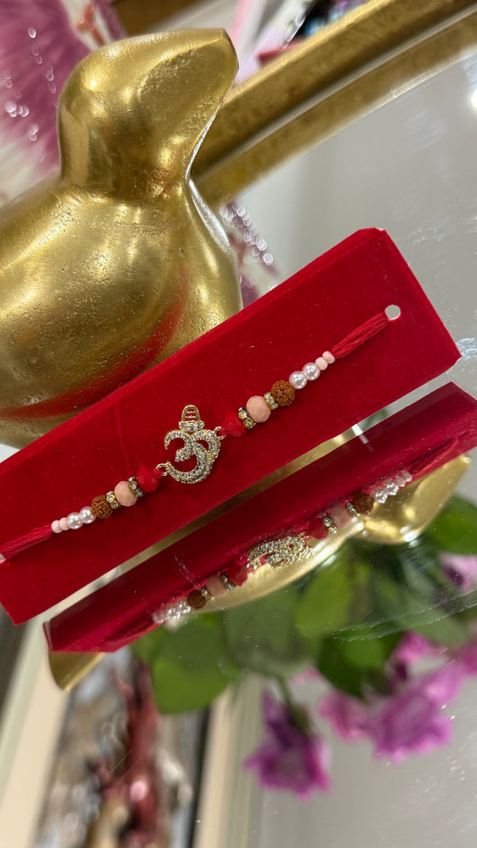 Premium Gold Look  Rakhi for Brother with OM Charm